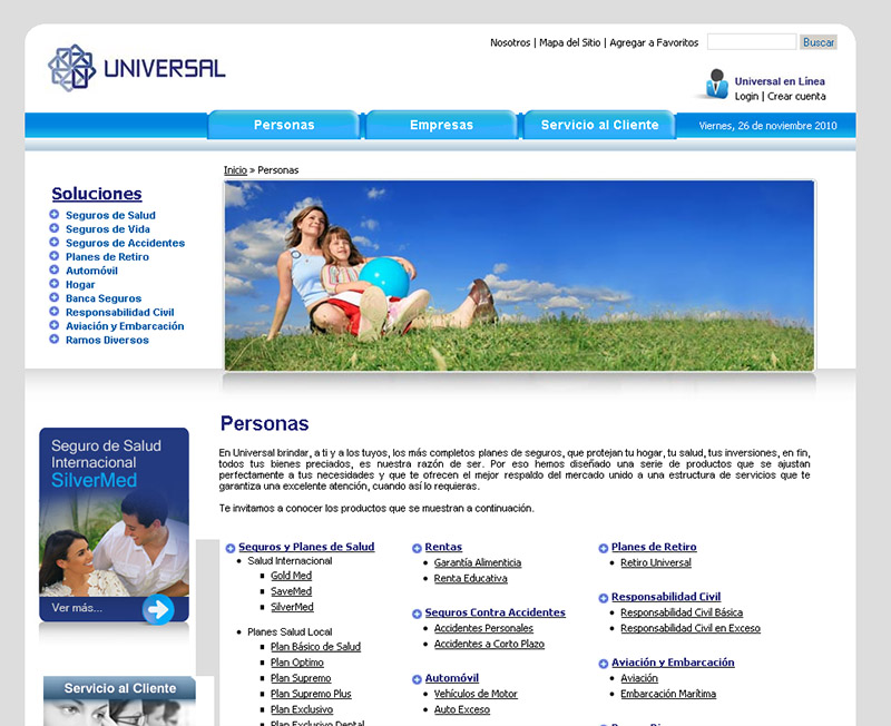 Diseño de Website Seguros Universal