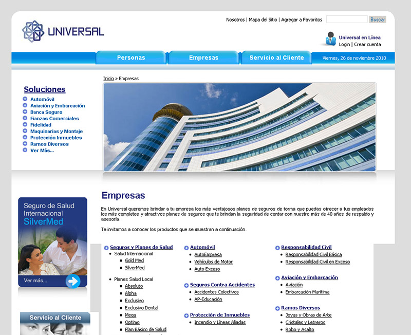 Diseño de Website Seguros Universal